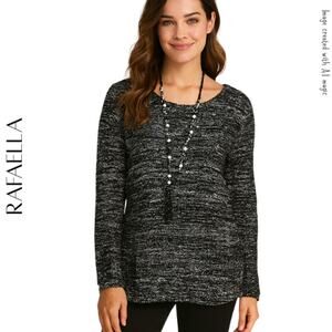 RAFAELLA Petite Black & Gray Sequin Pullover Sweater, XS